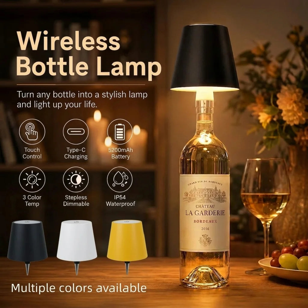 Wireless Wine Bottle LED Lamp – Touch Dimming, USB-C LED Table Lamp Richie's