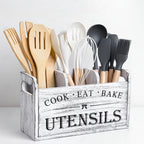 Rustic Wooden Kitchen Utensil Holder – 3-Compartment Organizer Utensil Holder Richie's