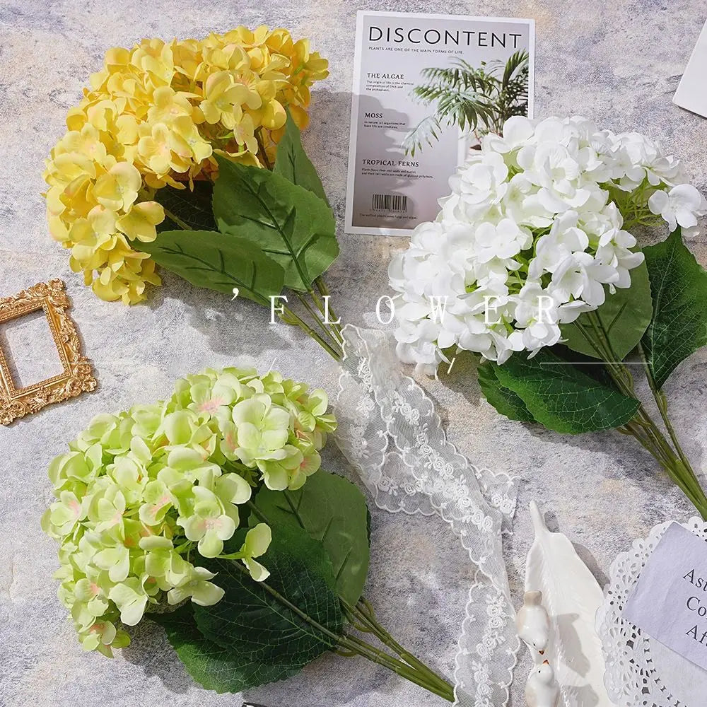 5-Head Artificial Hydrangea Silk Fake Flowers for Wedding & Decor Artificial Flowers Richie's