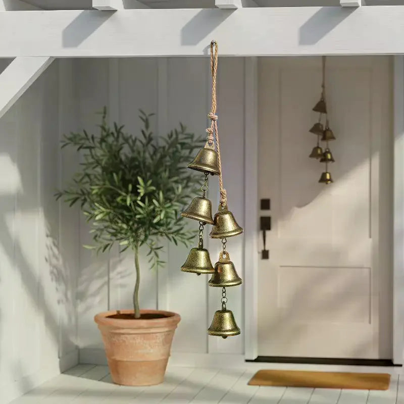 Vintage Brass Hanging Bells | Rustic Wind Chime Wall Decor Wind Chime Decor Richie's