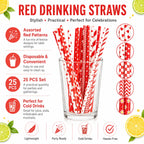 25pcs Red Patterned Biodegradable Paper Straws for Parties Disposable Paper Straws Richie's