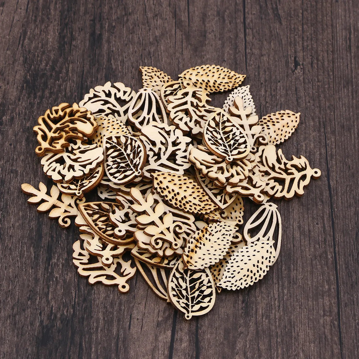 50Pcs Hollow Leaf Wooden Cutouts DIY Craft Embellishments Wood Craft Cutouts Richie's
