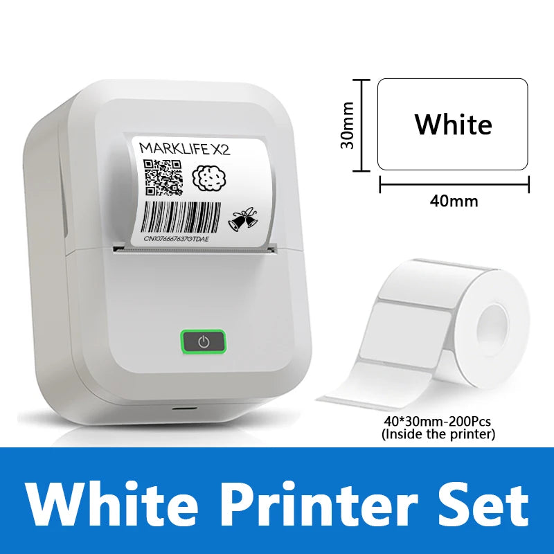 Marklife X2 Mini Bluetooth Thermal Label Printer – Inkless Thermal Label Printer Richie's White Printer Set