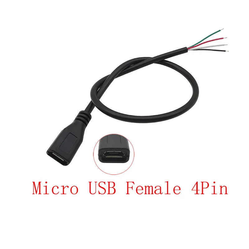 USB Connector Cable Micro USB Type C USB 2.0 A Male Female DIY USB Connector Cable Richie's Micro Female 4Pin 1M 1Pcs