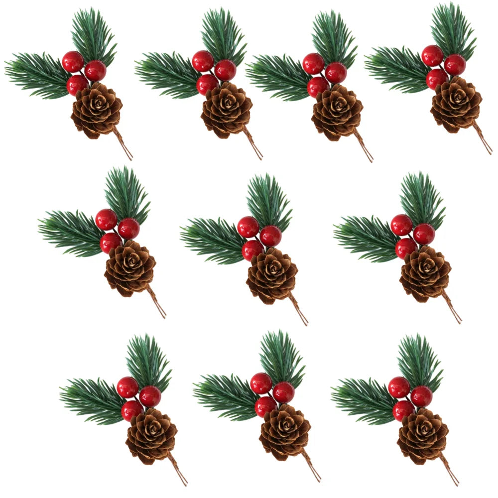 Artificial Pine Cones & Red Berries Holiday Picks – 6/10 Pcs Holiday Decoration Picks Richie's 10pcs