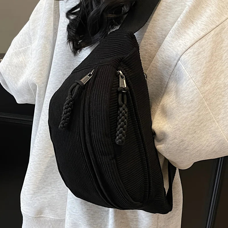 Women's Vintage Corduroy Crossbody Waist Bag | Multi-Pocket Crossbody Waist Bag Richie's black