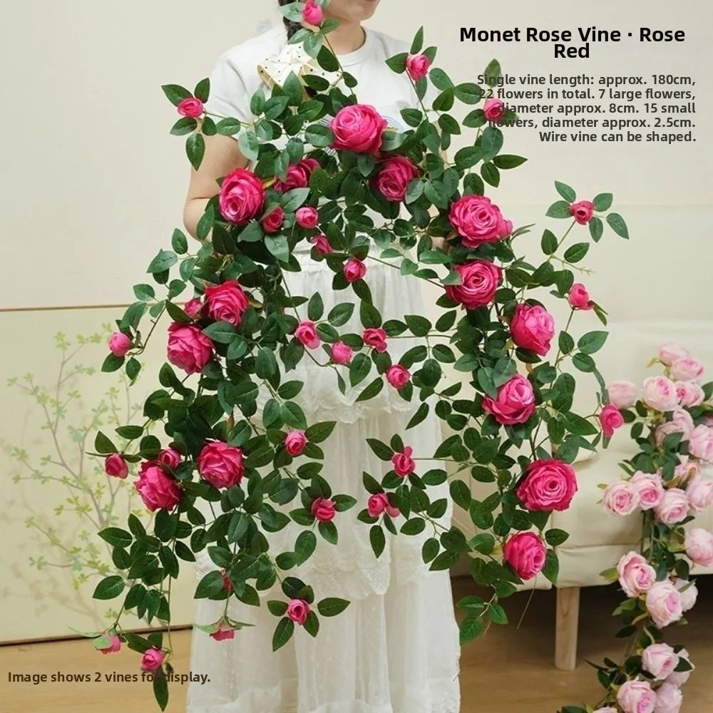 Artificial Silk Rose Vine 1.8m 22 Heads Wall Decor – 9 Colors Artificial Flower Vine Richie's Rose Red