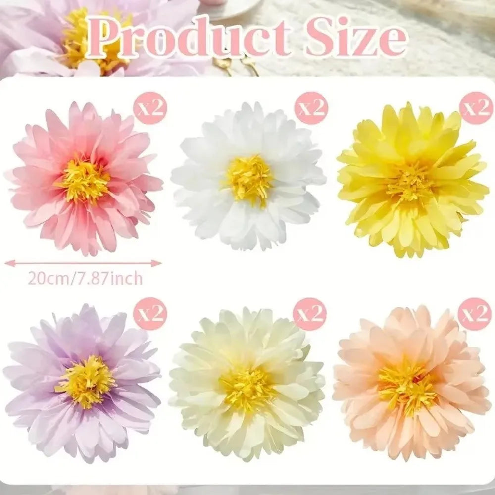 Daisy Paper Pom Poms Hanging Garland Set – 6 or 12 Pieces Paper Party Decorations Richie's