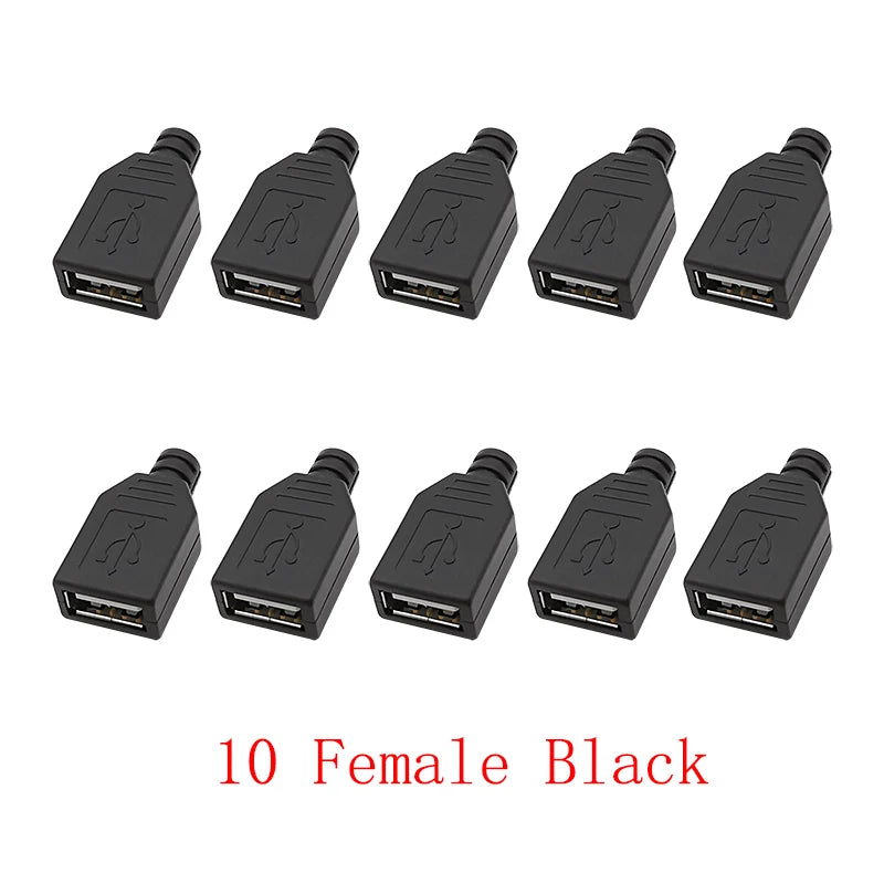 10Pcs USB 2.0 Type A Male Female 4-Pin Soldering Connector USB Soldering Connector Richie's Black 10F