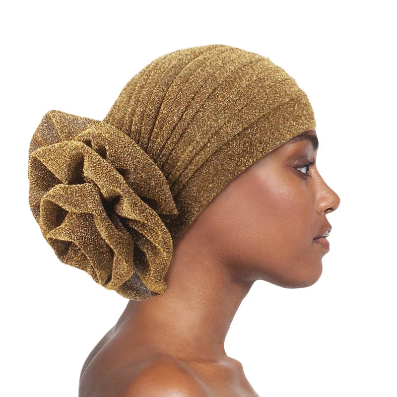 Women Pleated Flower Turban Hat Stretch Hijab Cap Head Wrap Turban Hijab Cap Richie's