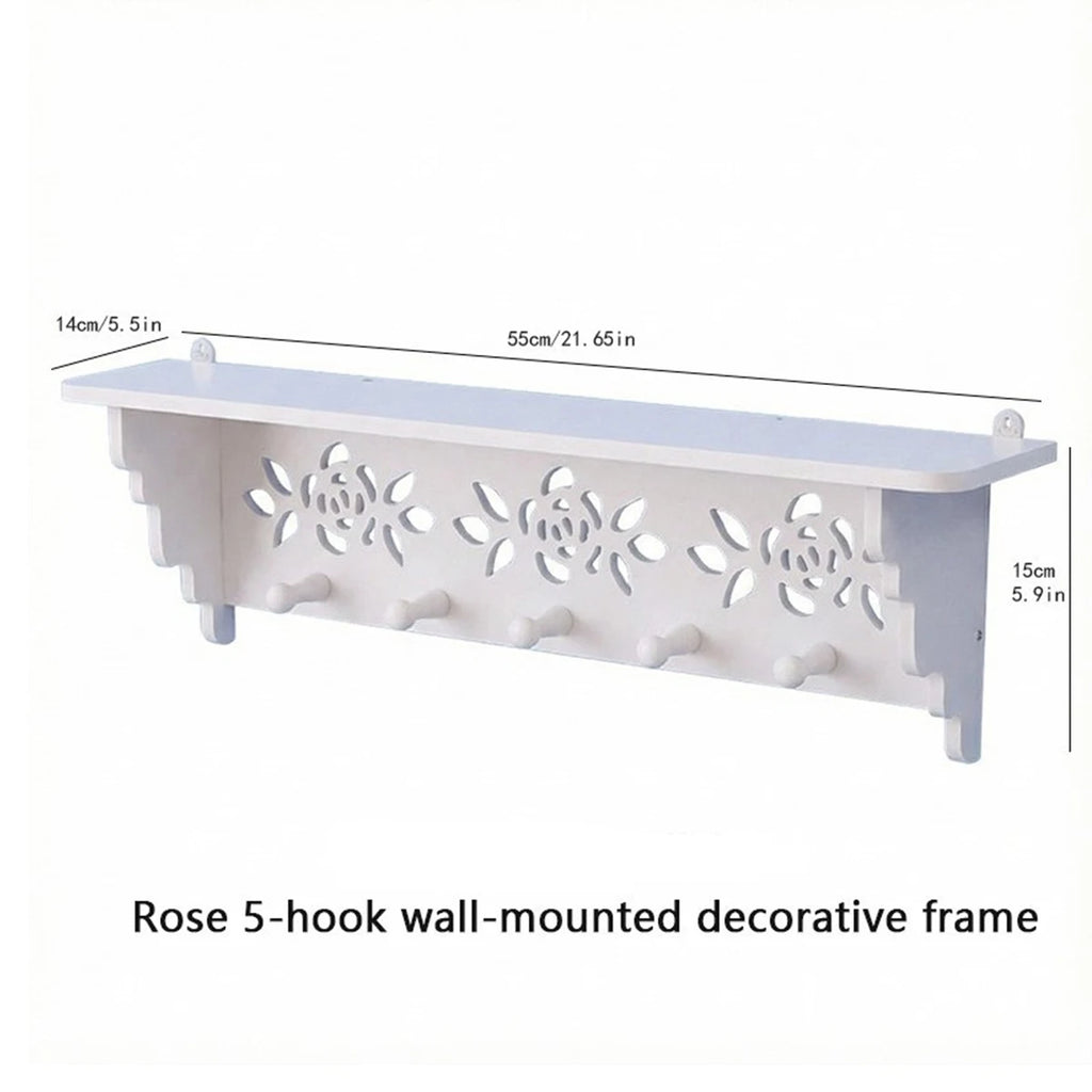 Floral Carved Wall Mount Coat Rack with Shelf & 5 Hooks Wall Mount Coat Rack Richie's
