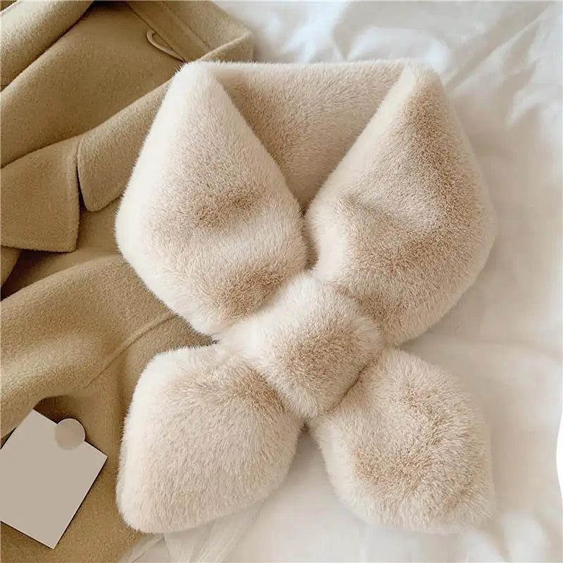 Women's Faux Rabbit Fur Cross Collar Scarf – Plush Wrap Faux Fur Scarf Richie's Khaki