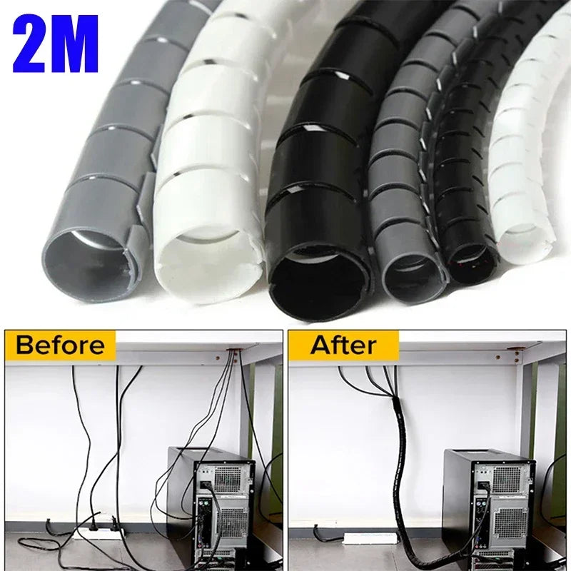 2M Flexible Spiral Cable Wire Protector & Cord Organizer Cable Wire Organizer Richie's 8mm Black 2M