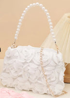 Chiffon 3D Flower Evening Bag Women Chain Shoulder Clutch Evening Clutch Bag Richie's White