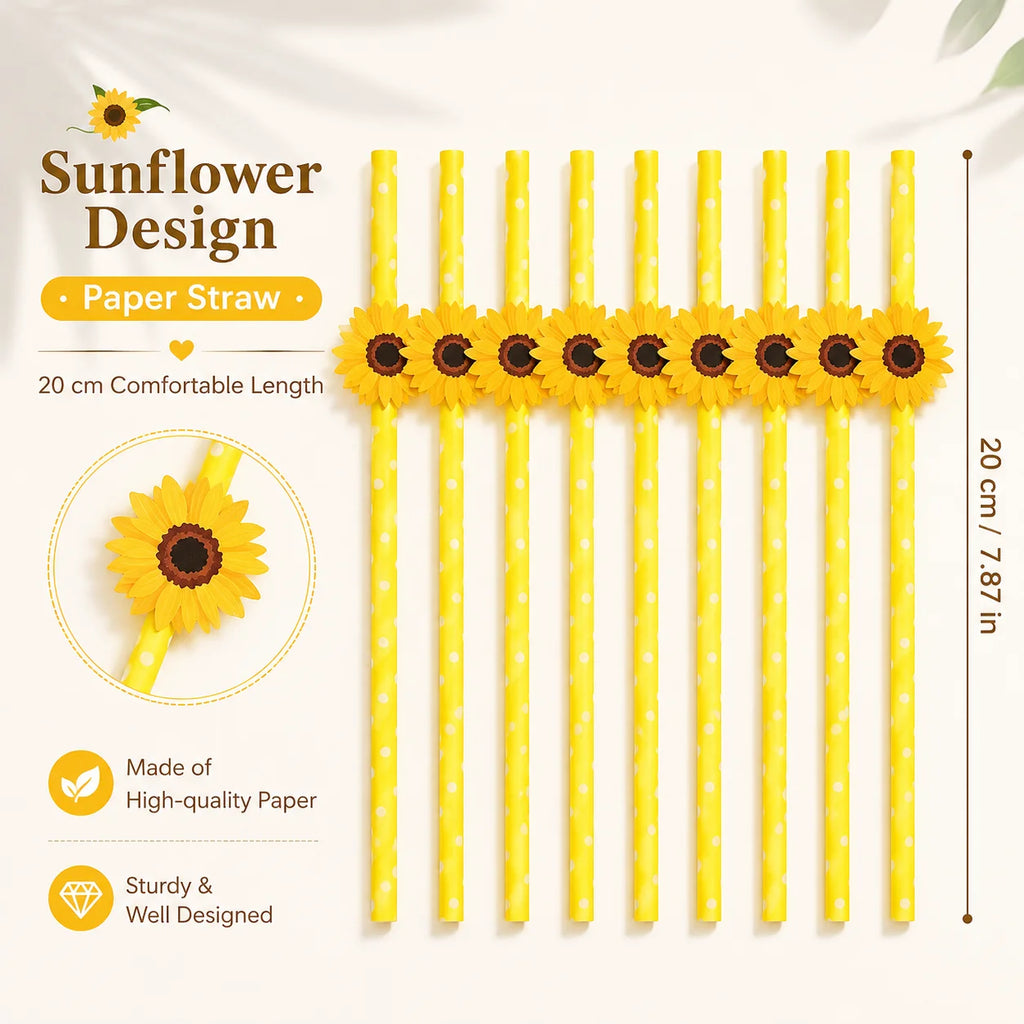 Sunflower Paper Straws – Biodegradable Yellow Polka Dot Party Straws Disposable Party Straws Richie's