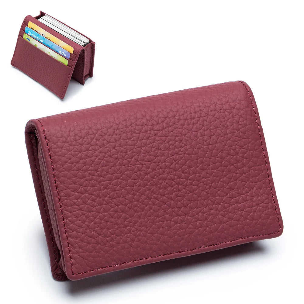 Genuine Leather Card Holder Wallet & Coin Purse – Unisex Leather Card Wallet Richie's wine red