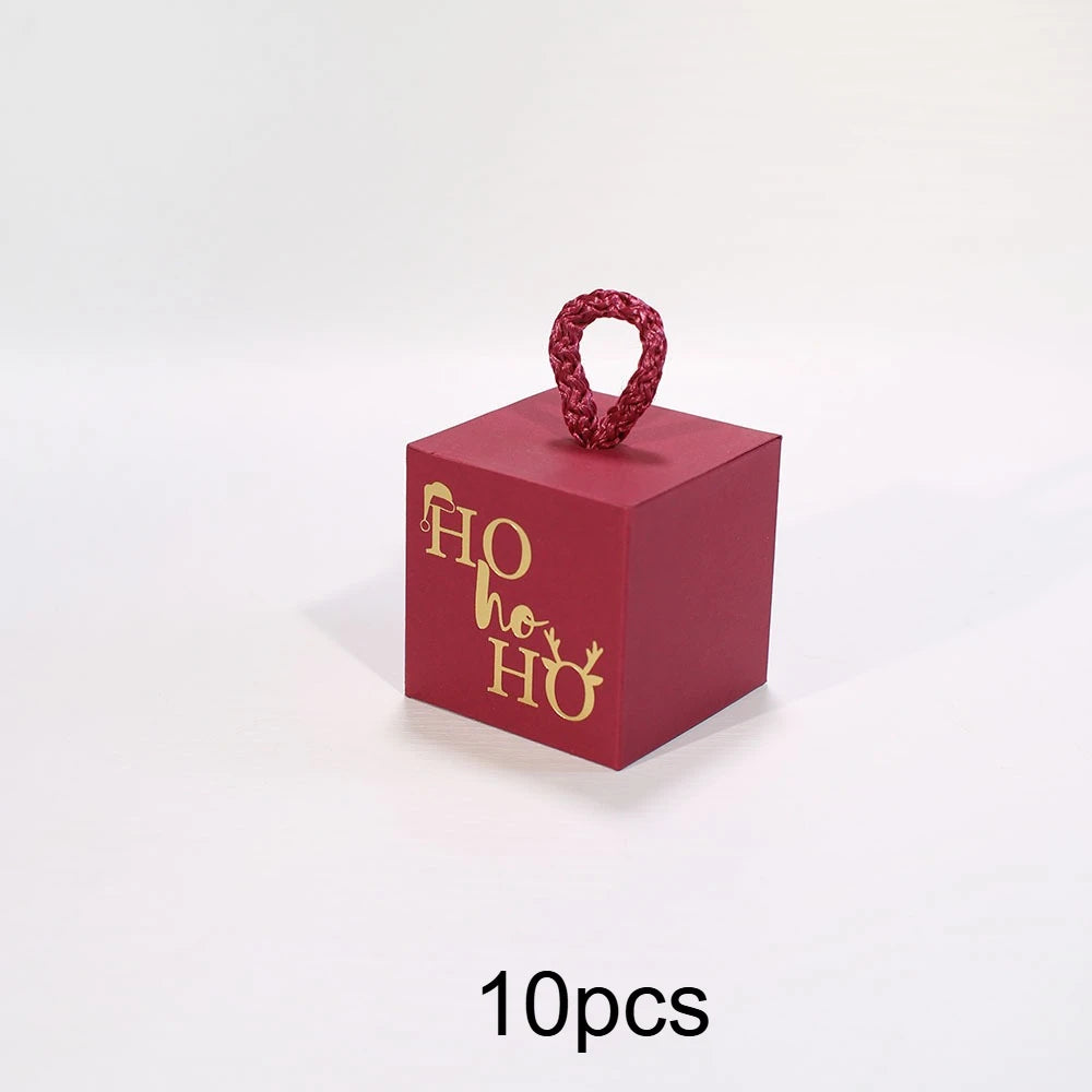 10pcs Christmas Cube Gift Boxes with Rope Handle | Favor Boxes Holiday Gift Boxes Richie's Red rope 10pcs One size fits all