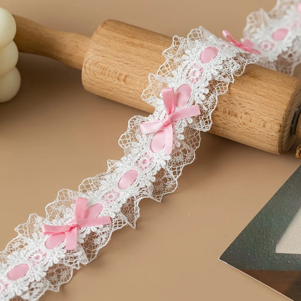 1 Yard Pleated Bow Lace Trim Ribbon – Handmade Fabric DIY Lace Trim Ribbon Richie's Color3 L