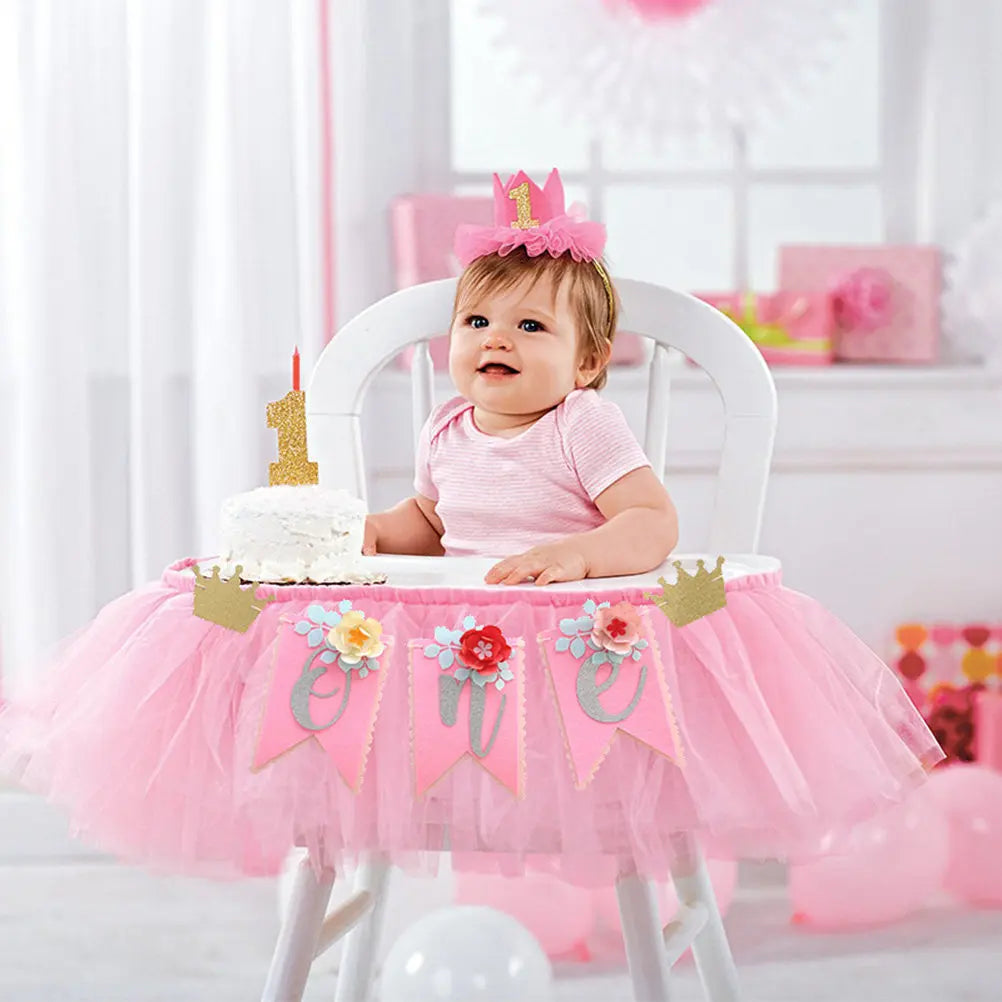 Baby Girl 1st Birthday High Chair Banner – Floral Rustic Decor Party Banner Decoration Richie's