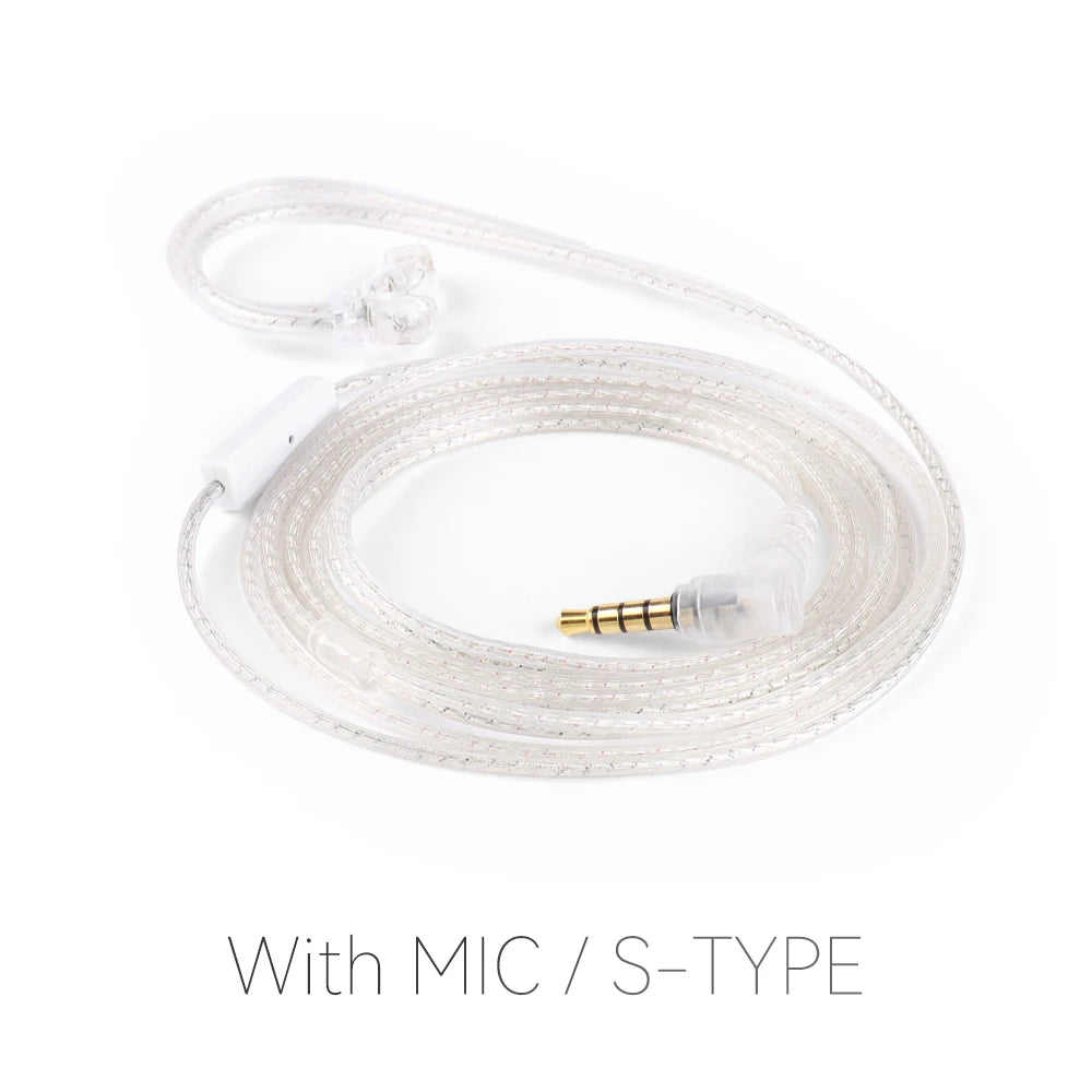 QKZ A2 HiFi Earphone Cable with Mic – 3.5mm Detachable 1.2M Earphone Cable Richie's A2 Silvery With MIC