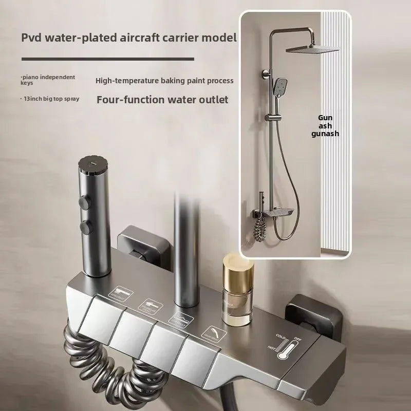 Gun Gray Brass Shower System – Piano Button Pressurized Nozzle Set Shower System Set Richie's copper-7