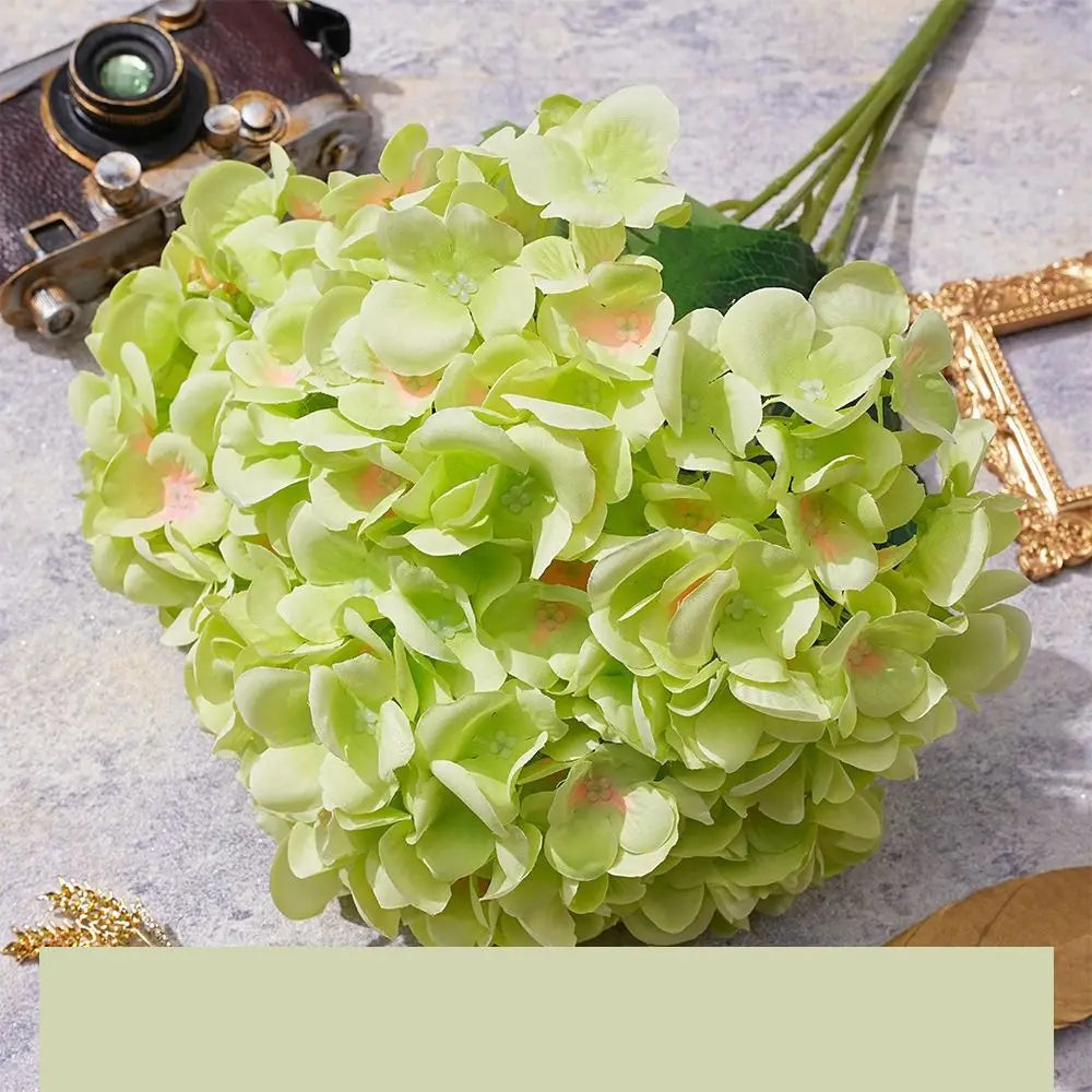 5-Head Artificial Hydrangea Silk Fake Flowers for Wedding & Decor Artificial Flowers Richie's Green