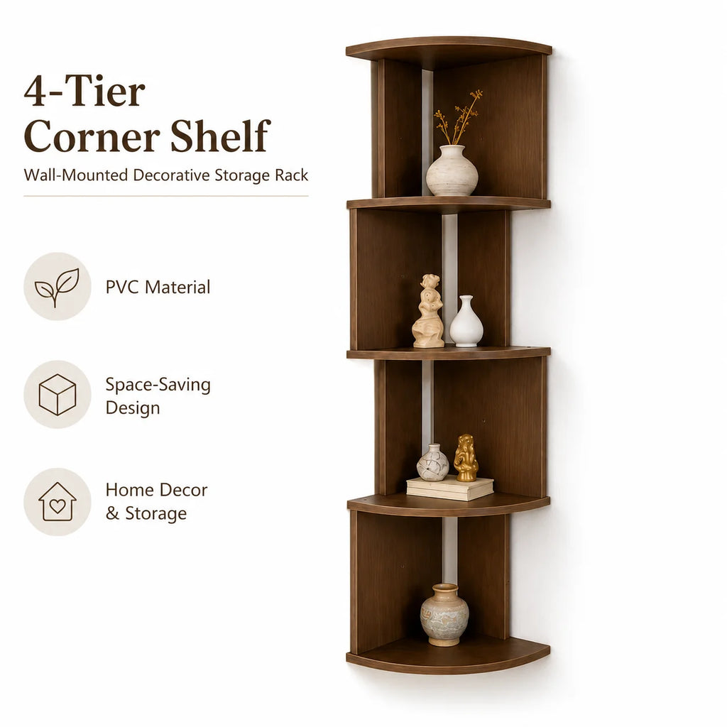 5-Tier Walnut Floating Corner Shelf – Wall Mount Storage Floating Corner Shelf Richie's