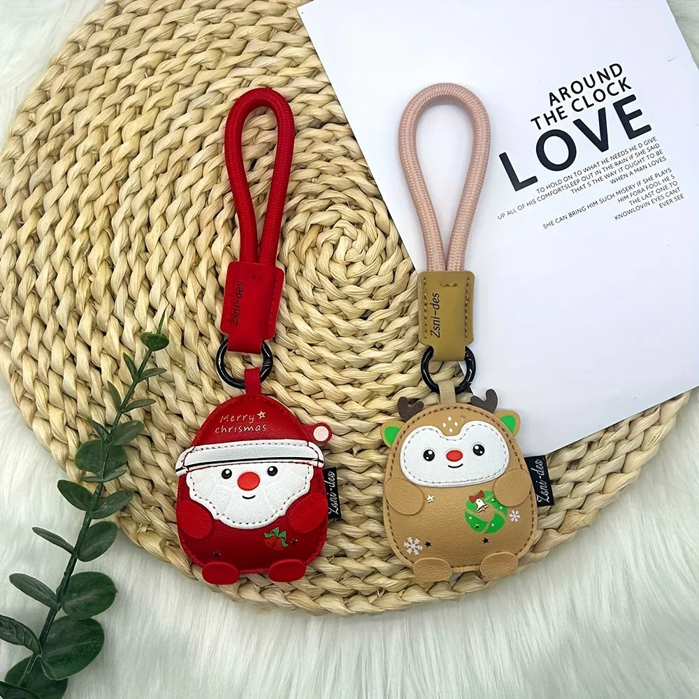 Cartoon Santa Reindeer Keychain – Faux Leather Christmas Pendant Holiday Keychain Richie's
