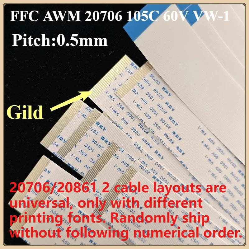 5Pcs Gold-Plated FFC FPC Flat Flexible Cable 0.5mm Pitch 4–96 Pin Flat Flex Cable Richie's Length 5CM 4P Pitch 0.5mm|5Pcs|Same