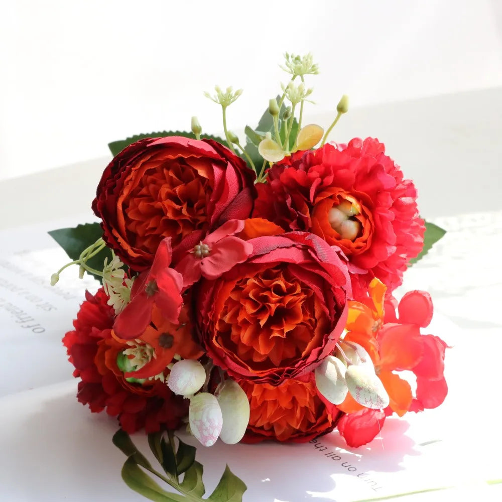 Silk Rose & Peony Artificial Flower Bouquet – Wedding Décor Artificial Flower Bouquet Richie's Red
