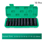 1/2" Drive 10-Pc Metric Deep Impact Socket Set with Case Impact Socket Set Richie's 10pcs 8-24mm