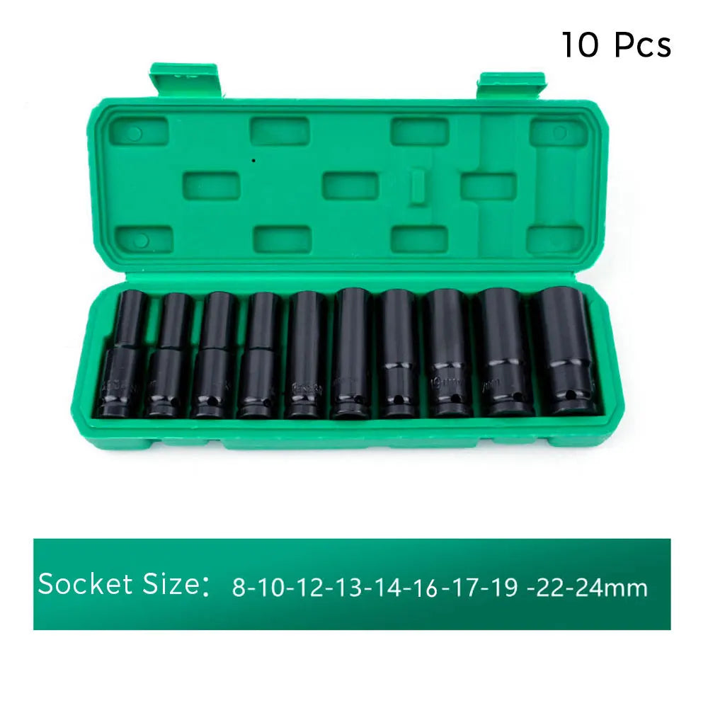 1/2" Drive 10-Pc Metric Deep Impact Socket Set with Case Impact Socket Set Richie's 10pcs 8-24mm