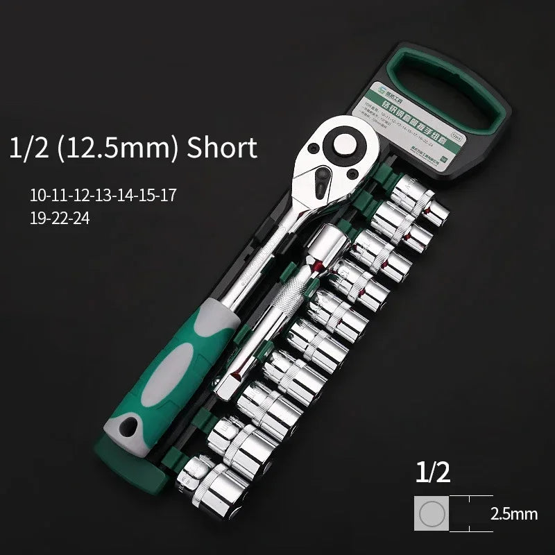 12-Piece Ratchet Wrench Socket Set 1/4 3/8 1/2 Drive – Cr-V Steel Ratchet Socket Set Richie's 1-2 Short