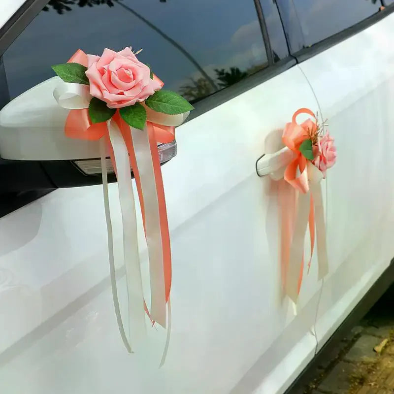 Retro Flower Bow Wedding Car Mirror & Door Handle Decor Wedding Car Decoration Richie's