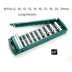 Hex Socket Wrench Set 1/4 3/8 1/2" Ratchet Deep Nut Driver Kit Socket Wrench Set Richie's long 10pcs 12.7mm