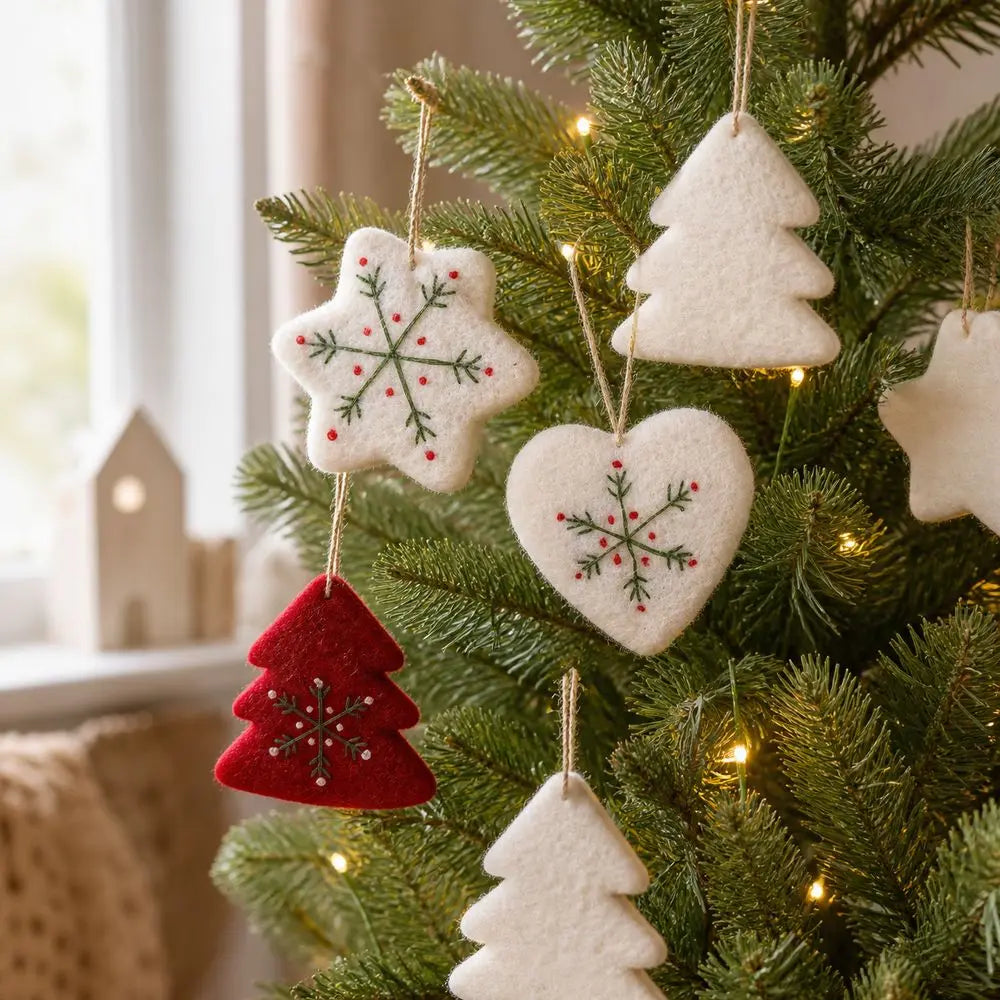 Felt Christmas Ornaments Embroidered Snowflake Tree Star Heart Christmas Ornaments Richie's