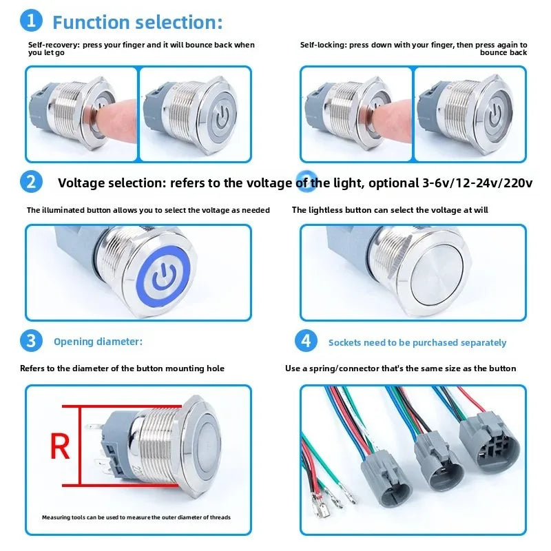 Waterproof Metal LED Push Button Switch 12–22mm Momentary Latching LED Push Button Switch Richie's