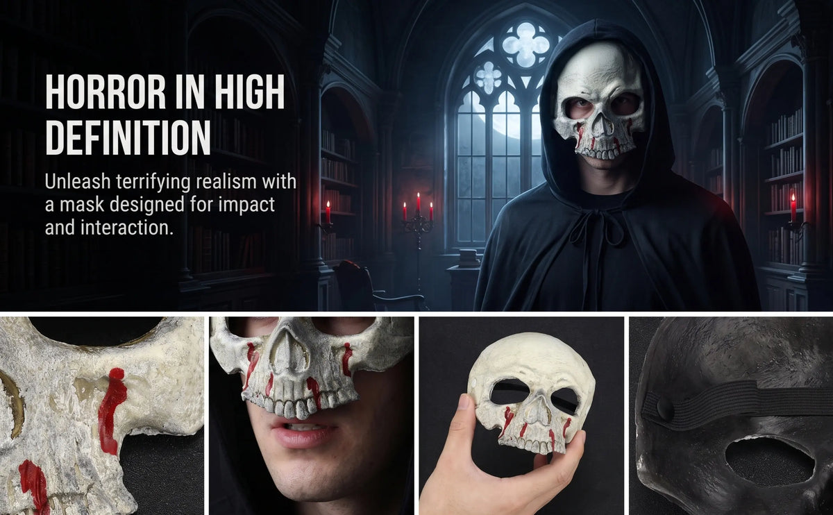 Skull Blood Pattern Half Face Mask – Lightweight PU Halloween Costume Halloween Costume Mask Richie's