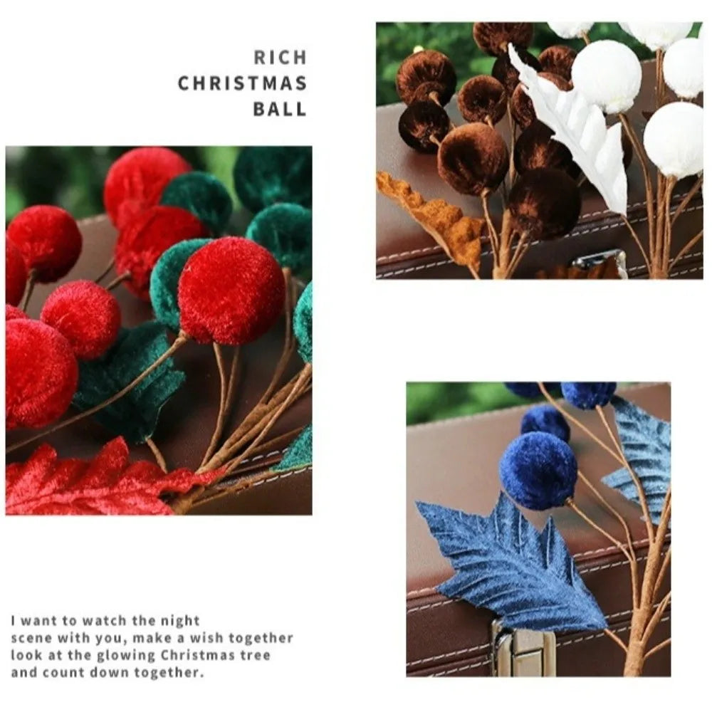 Velvet Christmas Ball Branches Multicolor DIY Xmas Centerpiece Christmas Decoration Richie's
