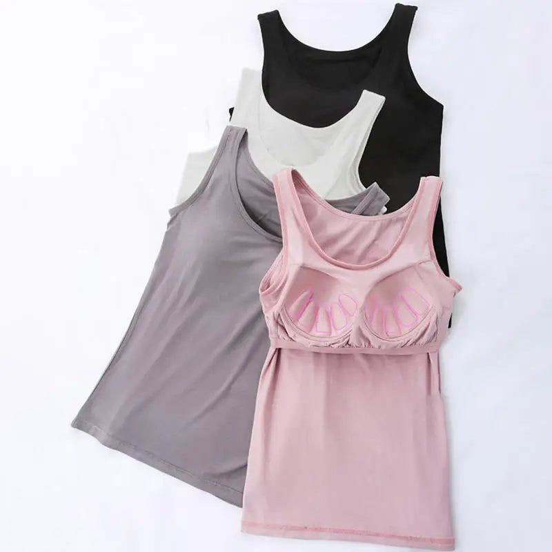 Women's Tank Top with Built-In Padded Bra – Slim Fit Cami Women's Cami Vest Top Richie's