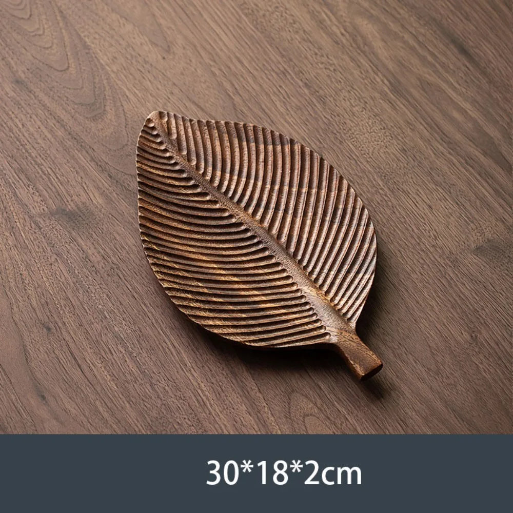 Walnut Wood Leaf Tea Tray – Round Snack & Fruit Serving Platter Wooden Serving Tray Richie's G