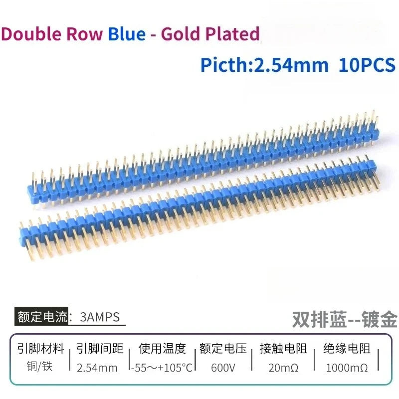 10PCS Color Gilded Pin Headers 2.54mm Single & Double Row Set
