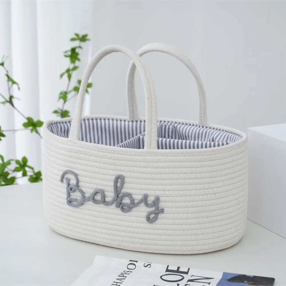 Cotton Rope Diaper Storage Basket – Foldable Nappy Organiser Baby Storage Basket Richie's White
