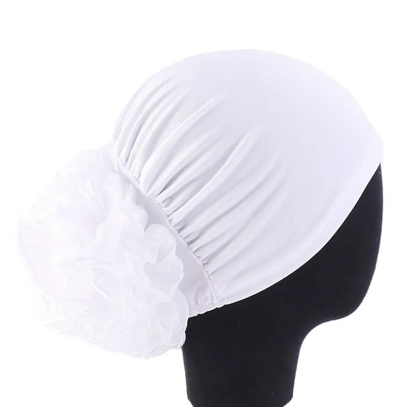 Women's Ruffle Flower Turban Hat – Headscarf & Sleep Cap Women's Turban Hat Richie's White