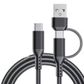 2M 2-in-1 USB-A & USB-C Braided Fast Charge Cable | 4 Colors USB Charging Cable Richie's Black 2m