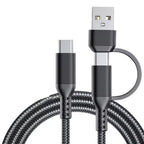 2M 2-in-1 USB-A & USB-C Braided Fast Charge Cable | 4 Colors USB Charging Cable Richie's Black 2m
