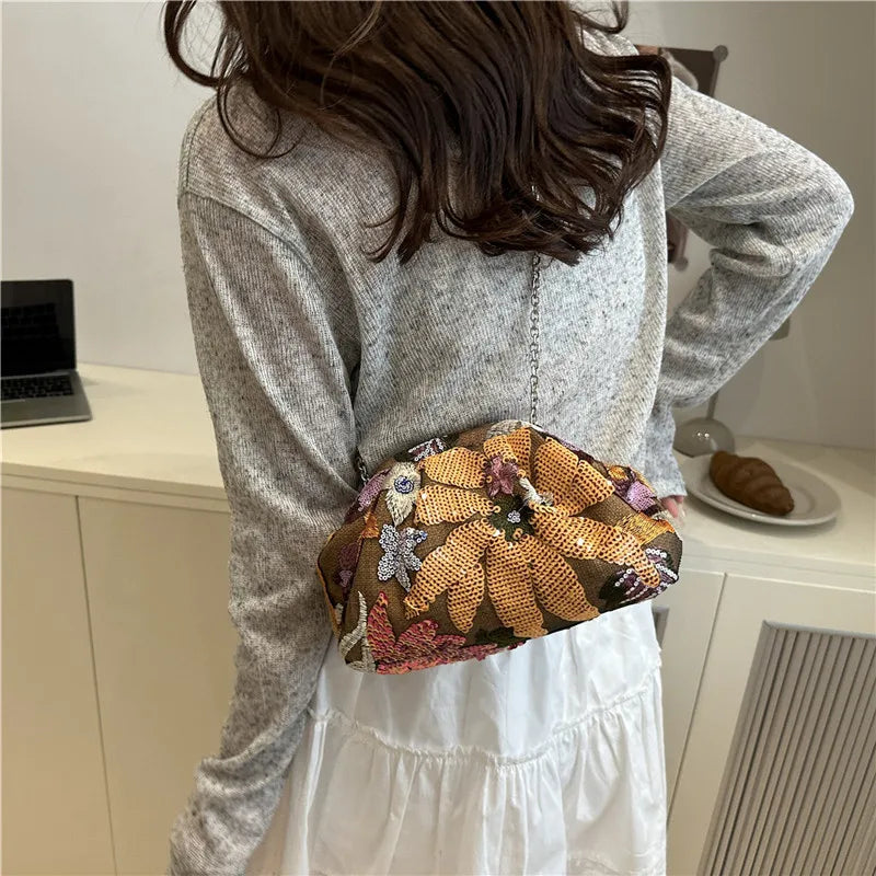 Women's Sequin Evening Clutch Bag – Floral Wristlet Purse Evening Clutch Bag Richie's