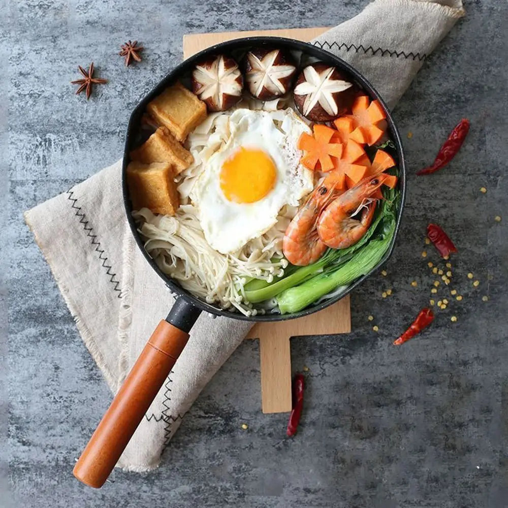 Non-Stick Iron Omelette Pan & Noodle Pot – Wooden Handle Non-Stick Cookware Richie's
