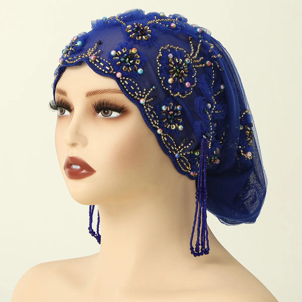 Muslim Pearl Lace Inner Cap – Elastic Islamic Headwear for Women Islamic Inner Cap Richie's 2 blue gold