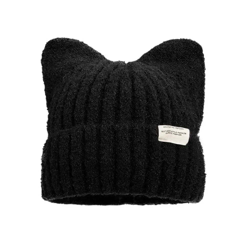 Cat Ear Beanie Hat for Women – Cute Warm Knit Winter Cap Knit Beanie Hat Richie's Black One size